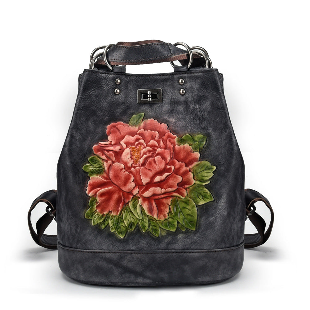 Backpack Women Retro Leather Women Bag Tree Cream Leather Backpack
